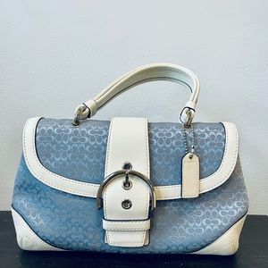Coach mixed leather/fabric top-handle satchel